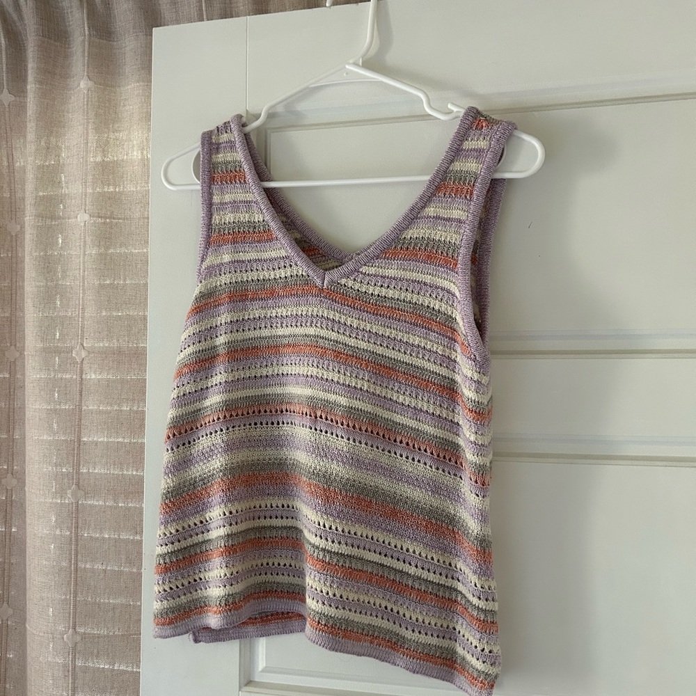 Cloud Chaser Striped Knit V-Neck Tank in Lilac, Peach, Cream, Gray